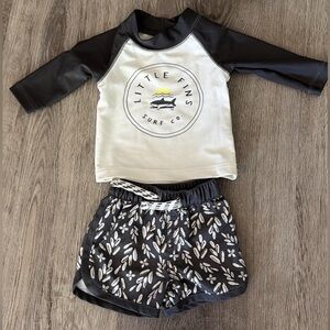 Kids' Black & White Rash Guard Set